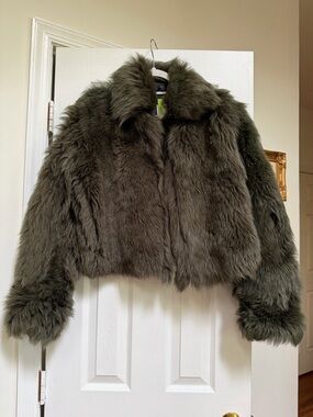 Authentic NWT Alyson Eastman Monster Jacket in Olive Leather Fur M Medium $2536